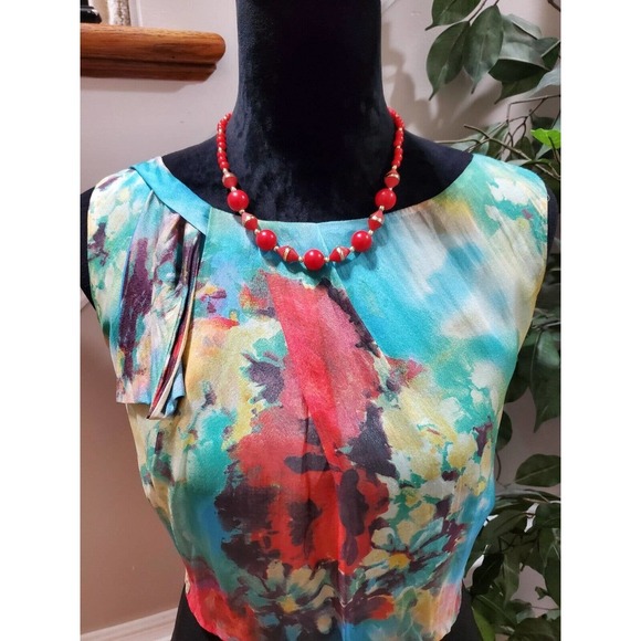 A.B.S Women's Multicolor Silk Round Neck Sleeveless Knee Length Dress Size 12 - Picture 2 of 11